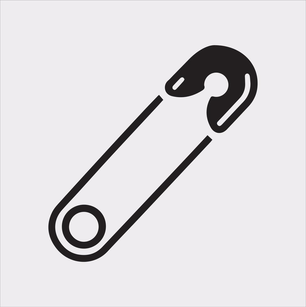 Safety Pin Icon Silhouette Design on White Background vector