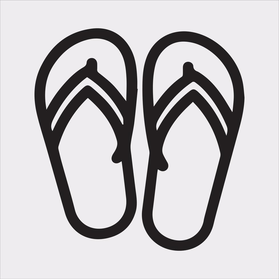 Slippers Outline Icon - Silhouette Illustration on White Background vector