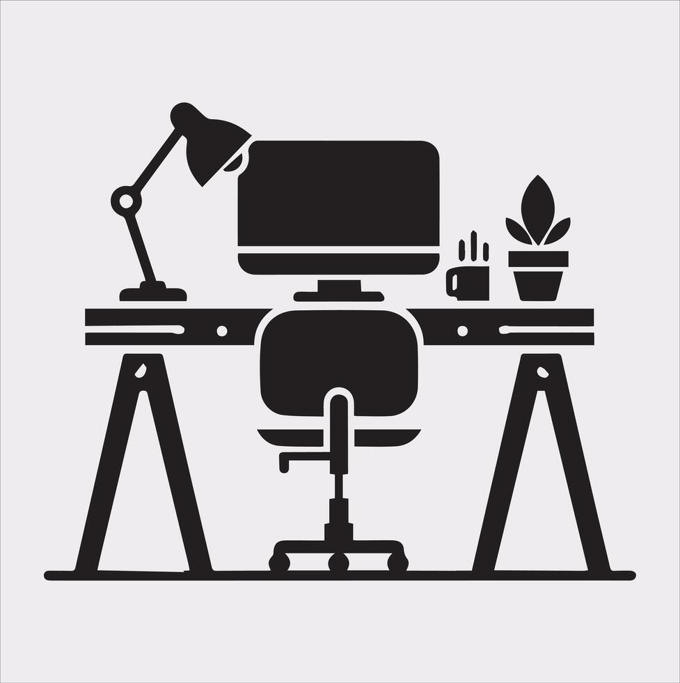 Modern Workplace Table Icon Silhouette on White Background vector
