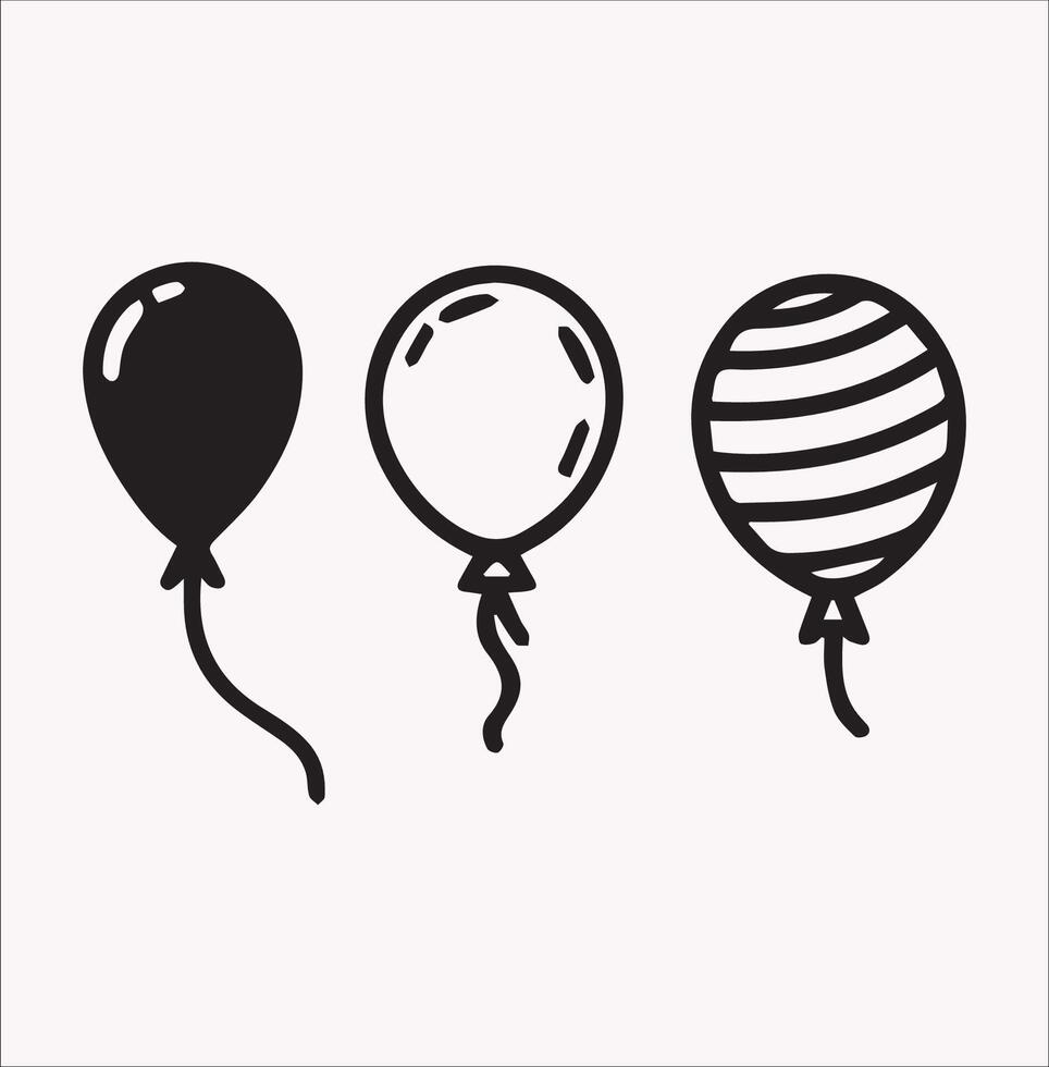 Silhouette of Line Art Balloons Icons on White Background vector