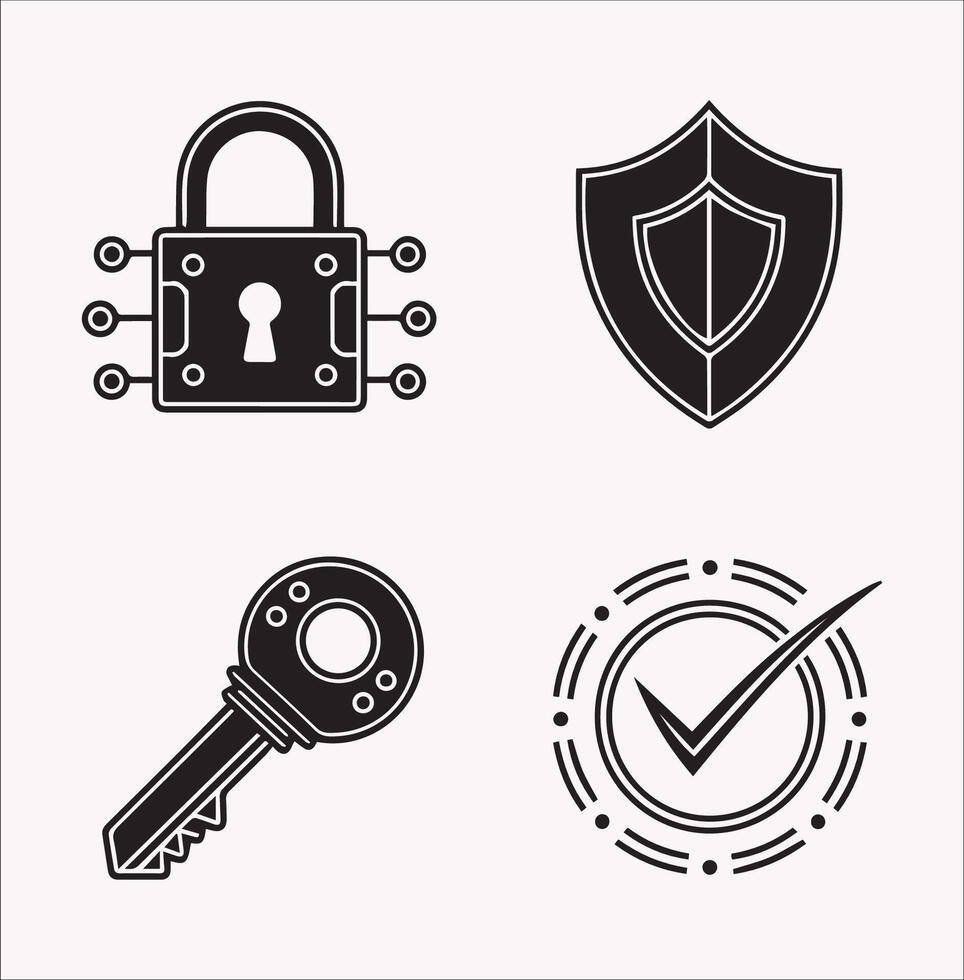 Computer Security Icons Silhouette for Digital Projects vector