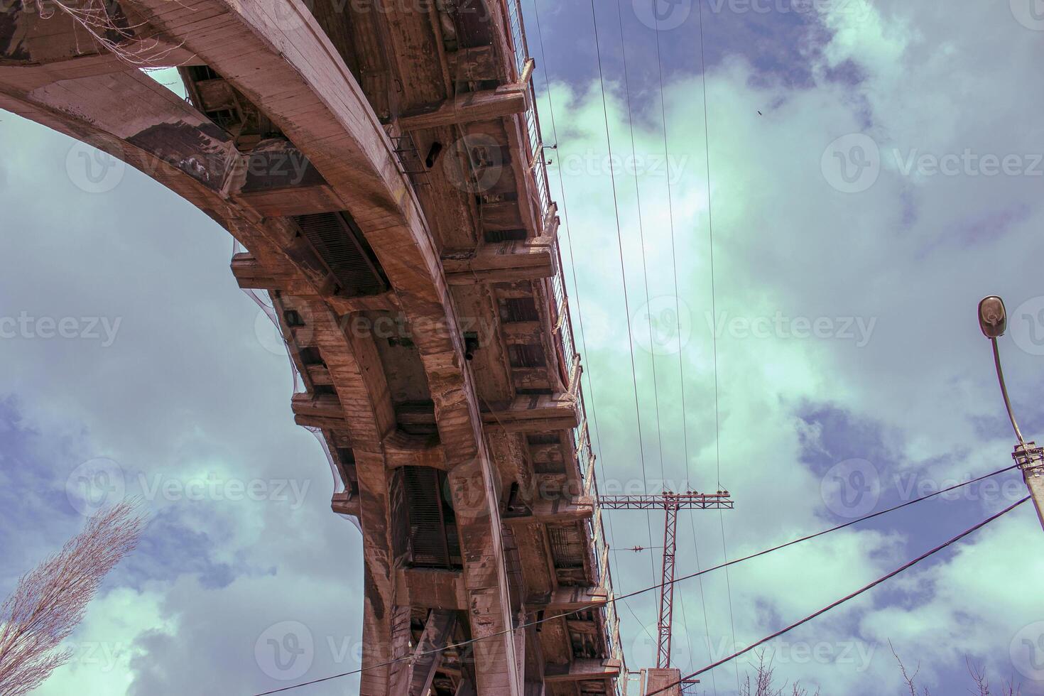 Structural elements of the old, built in the USSR, railway bridge across the Dnieper River. photo
