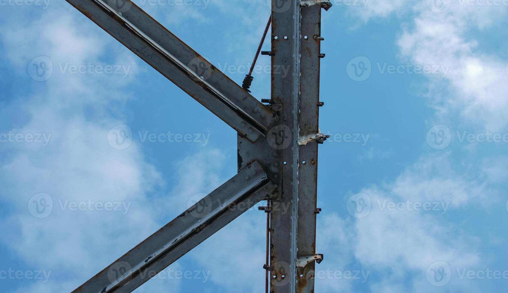 Structural elements of the old pedestrian bridge built in the USSR across the Dnieper River. photo