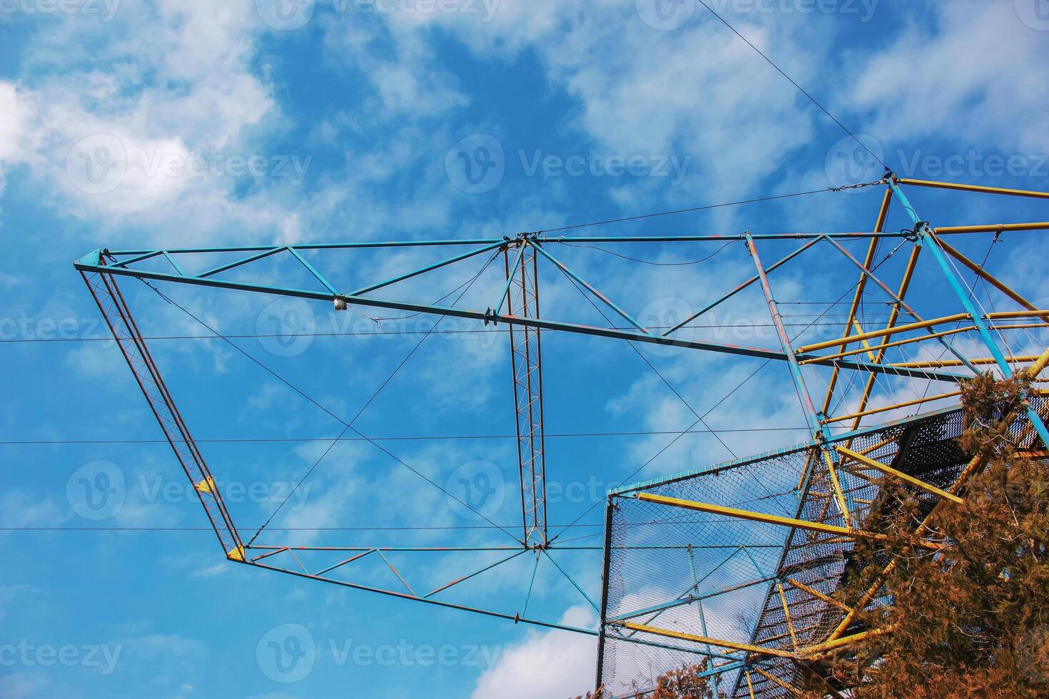Structural elements of the old pedestrian bridge built in the USSR across the Dnieper River. photo