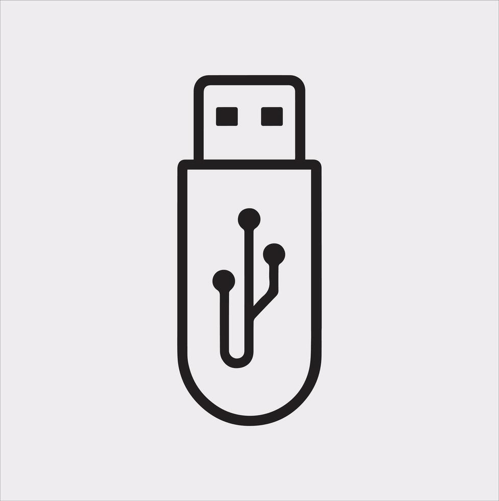 Simple USB Flash Drive Silhouette Icon with White Background vector
