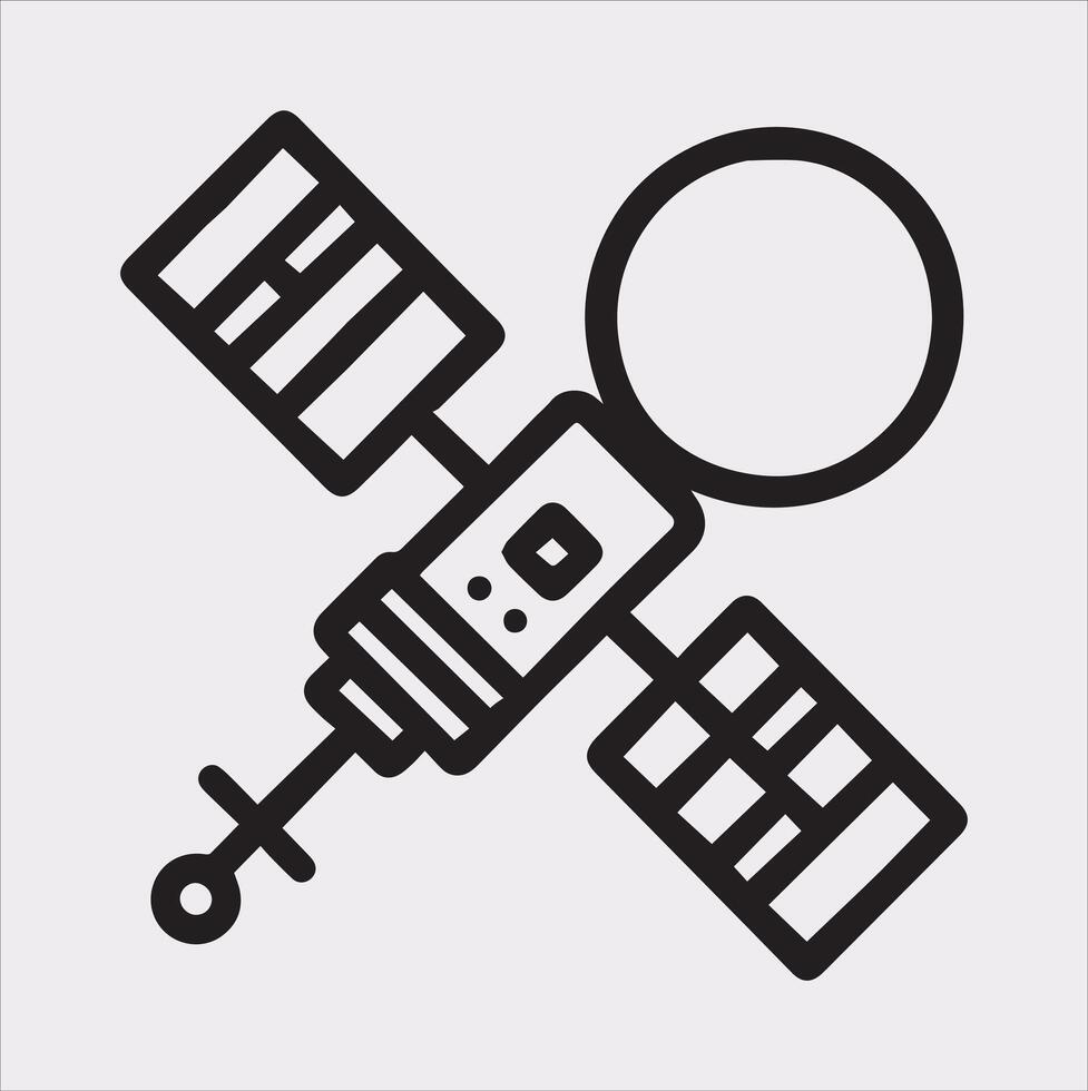 Satellite Line Icon Silhouette in Black and White Background vector