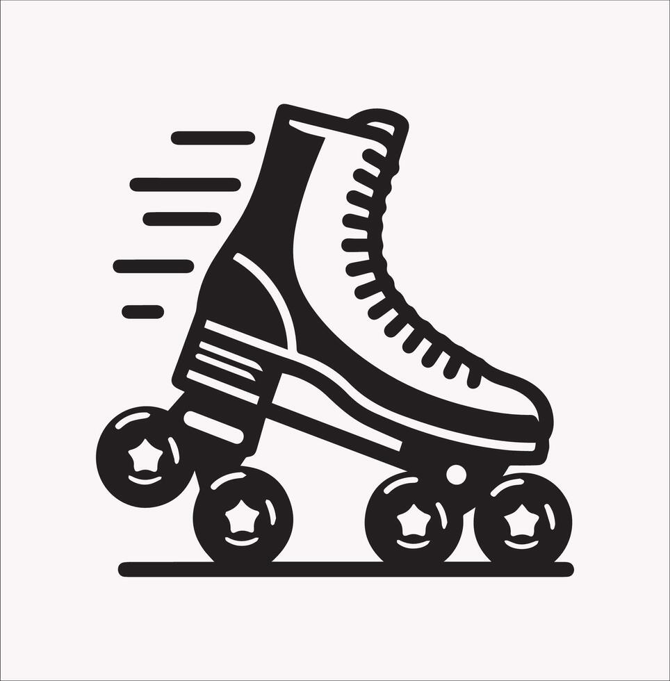 Roller Skates Boot Design in Black Silhouette on White Background vector