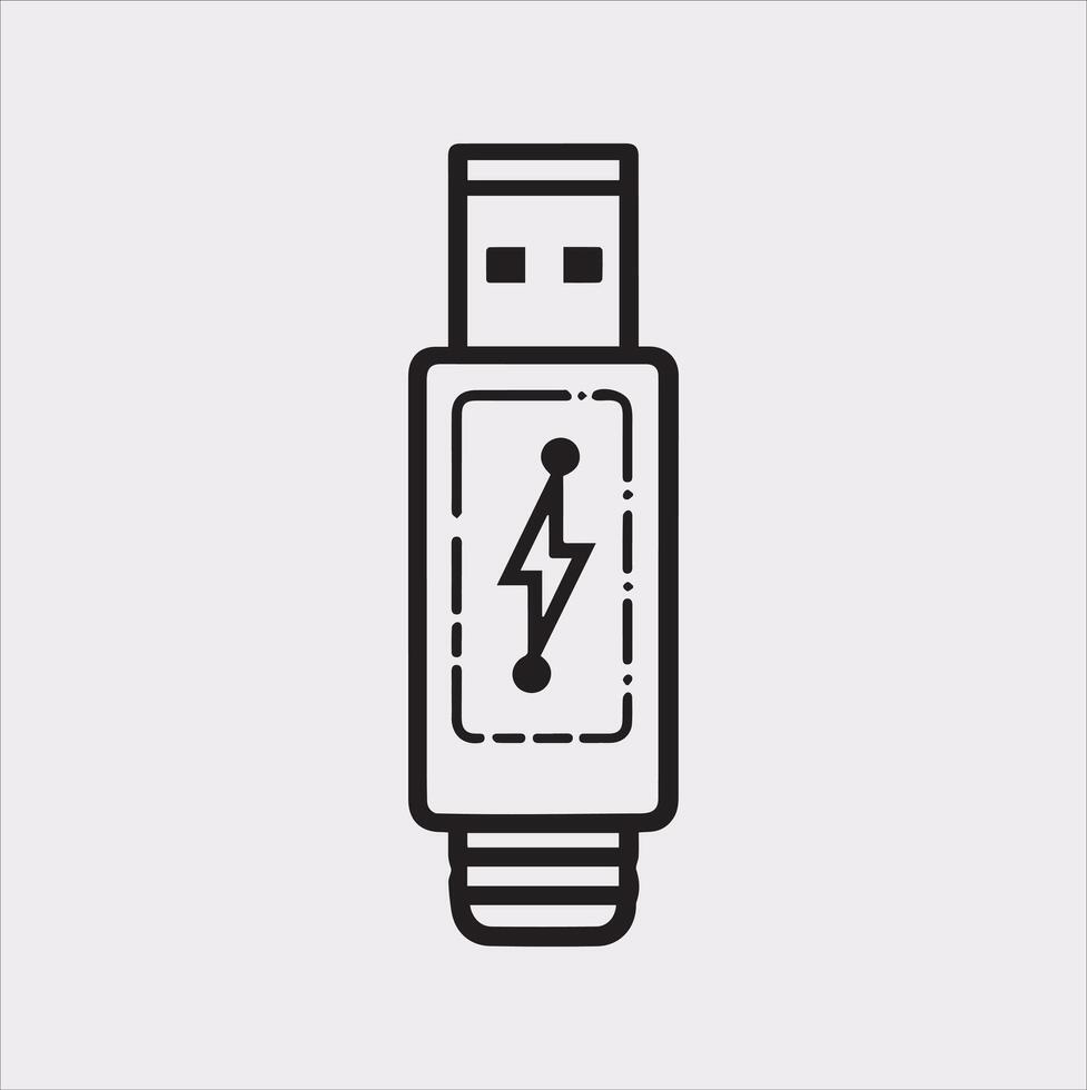 Minimalist USB Flash Drive Silhouette Icon on White Background vector