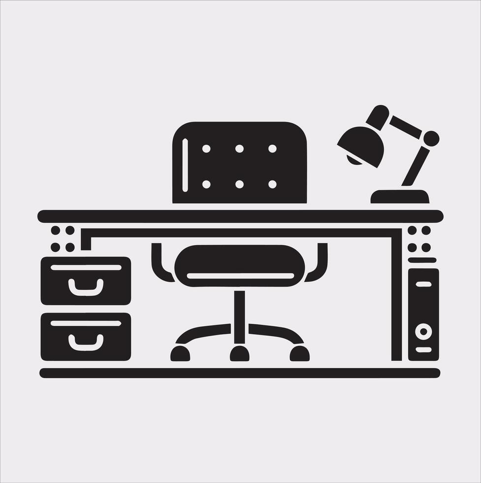 Minimalist Workplace Table Silhouette Icon on White Background vector