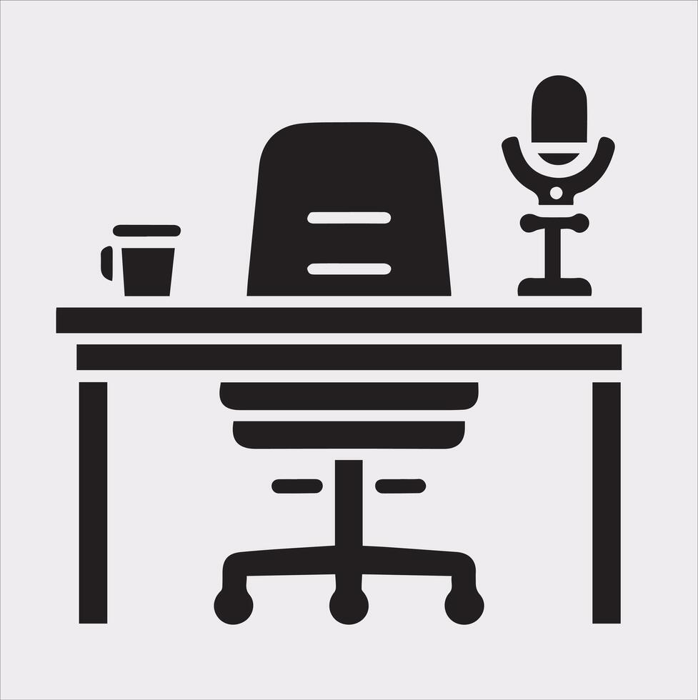 Workplace Table Icon Silhouette on White Background vector