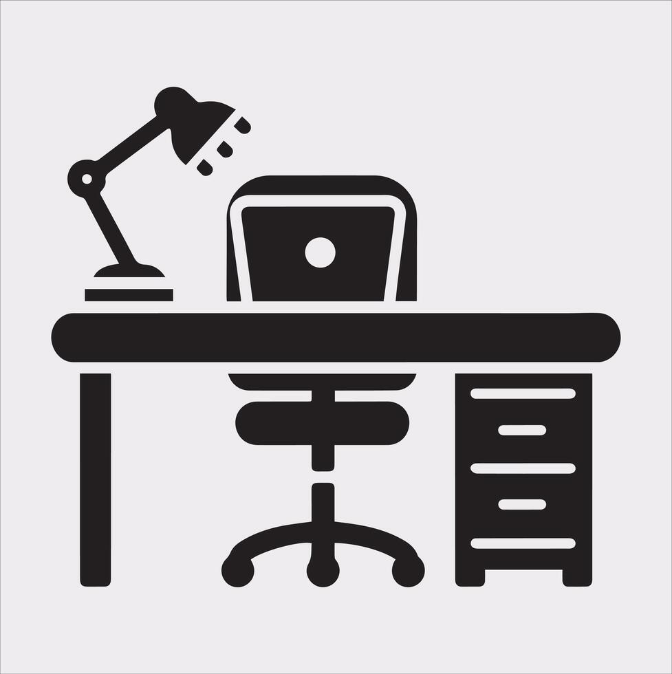 Workplace Table Silhouette Icon on Plain White Background vector