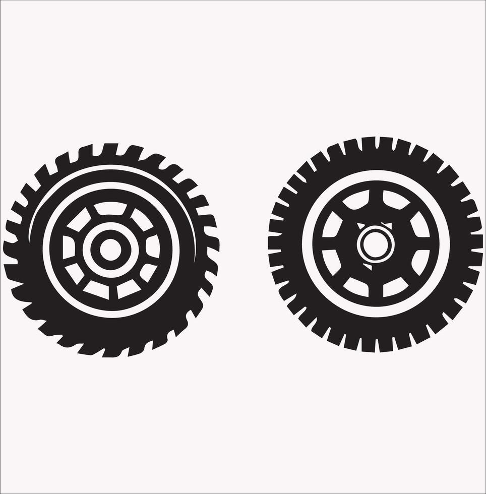 Clean Car Tire Icons Silhouette on White Background vector