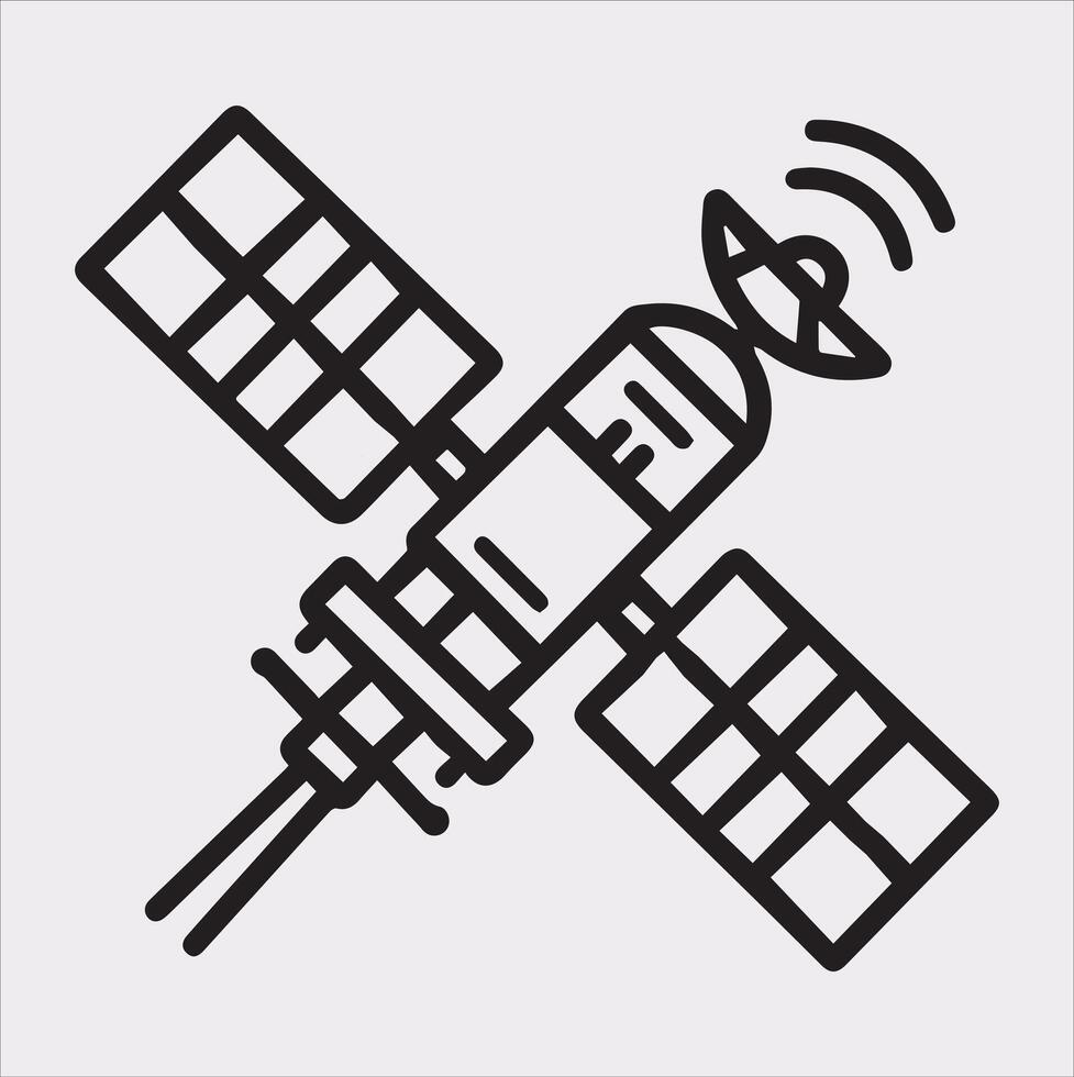 Simple Satellite Line Icon Silhouette on Plain Background vector