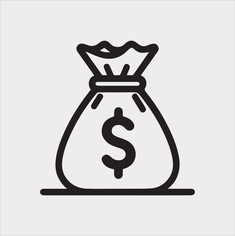 Simple Money Bag Line Icon Silhouette on White Background vector