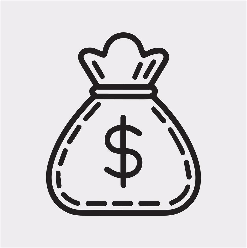 Classic Money Bag Line Icon Silhouette on White Background vector