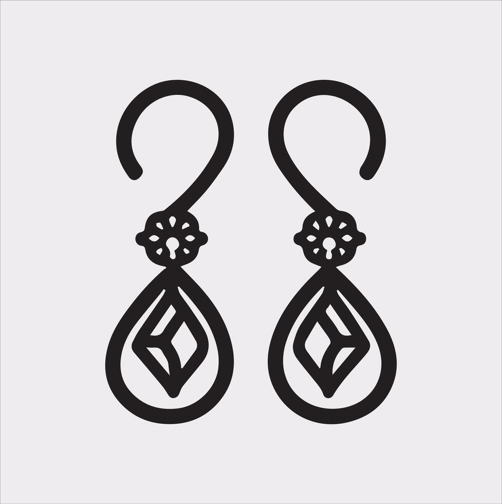 Earring Icon Silhouette in Black and White Background vector