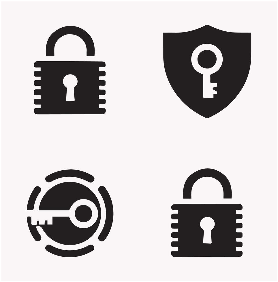 Clean Cyber Security Icons Set on a White Background vector