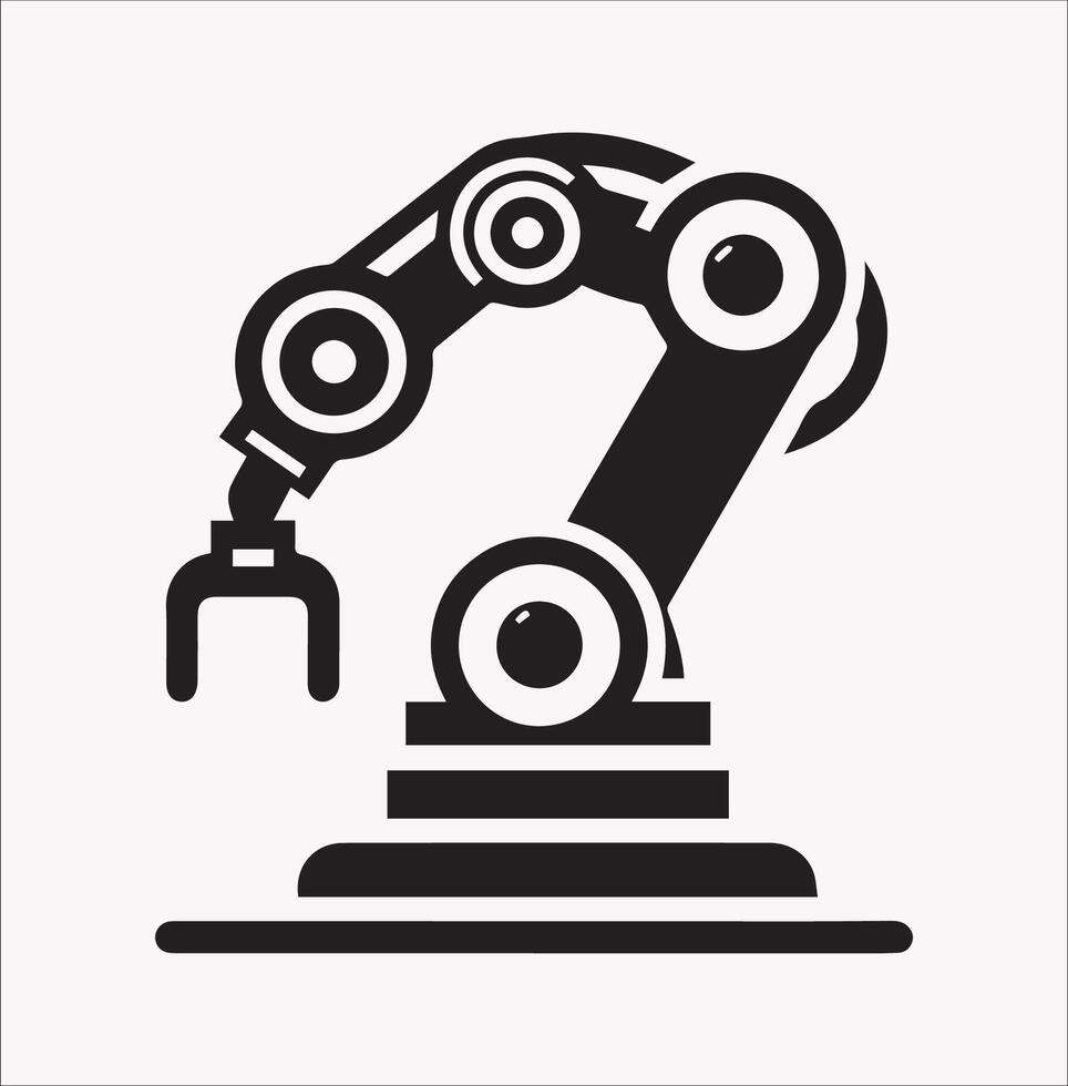 Silhouette of Robotic Arm on Plain White Background vector