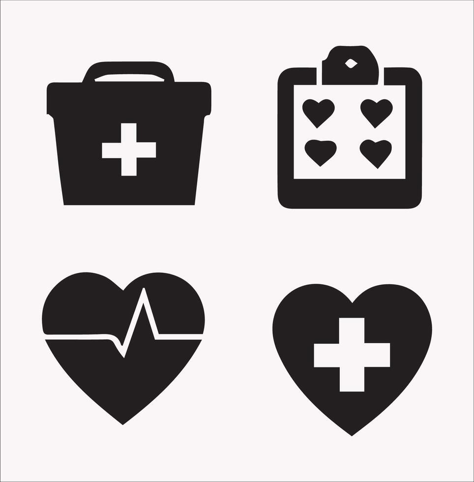 Medicine and Health Icon Set Silhouette on a White Background vector
