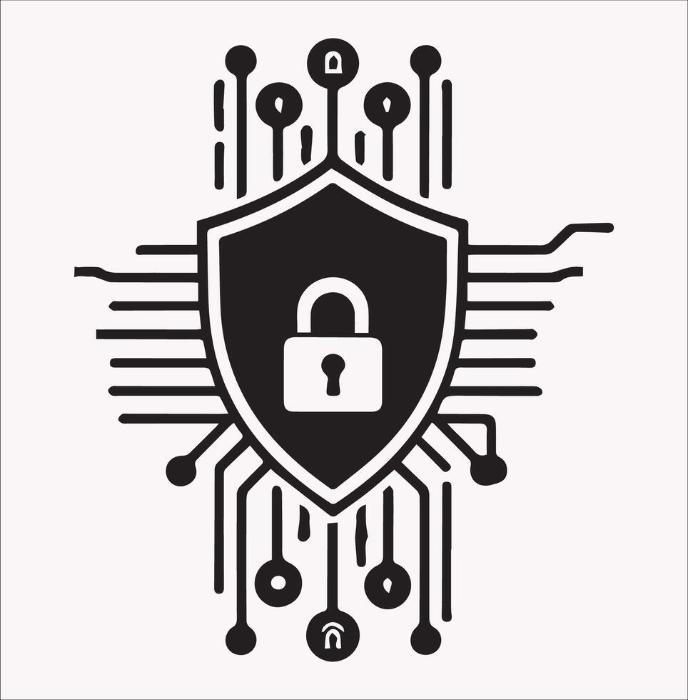 Computer Security and Cyber Security Icon Silhouettes on White Background vector