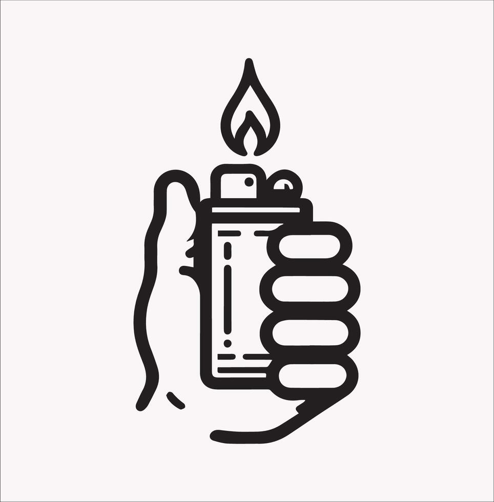 Minimal Line Art Fire Lighter Silhouette for Graphic Design vector