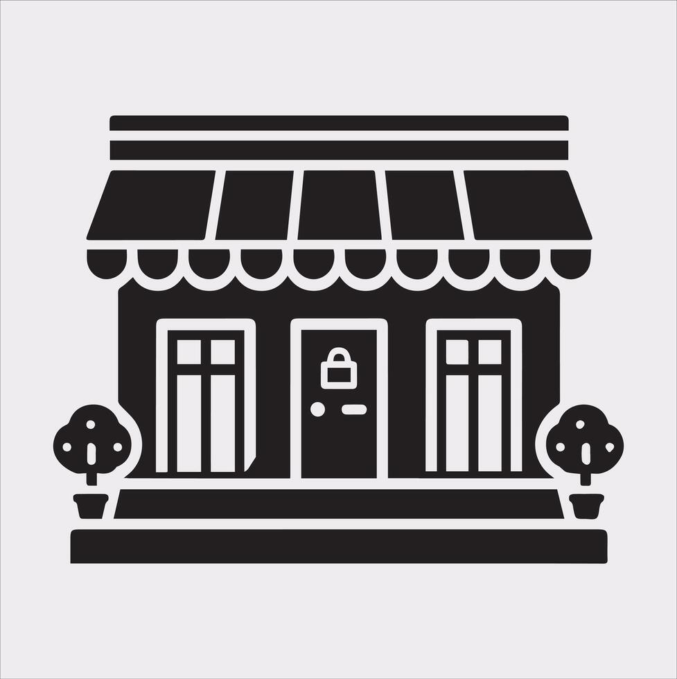 Clean and Modern Shop Store Silhouette Icon on White Background vector