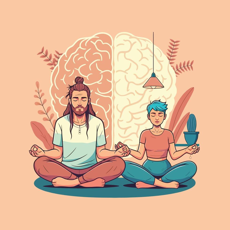 Couple meditating peacefully vector