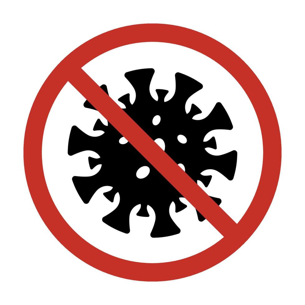 Antibacterial and antiviral protection icon. Bacteria and virus prohibition sign. Microbes in red signalling circle for antibacterial products. Flat style. vector