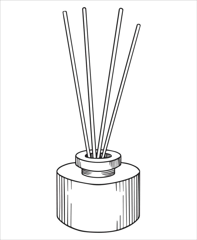 aroma diffuser with sticks. image in sketch style. home fragrance vector