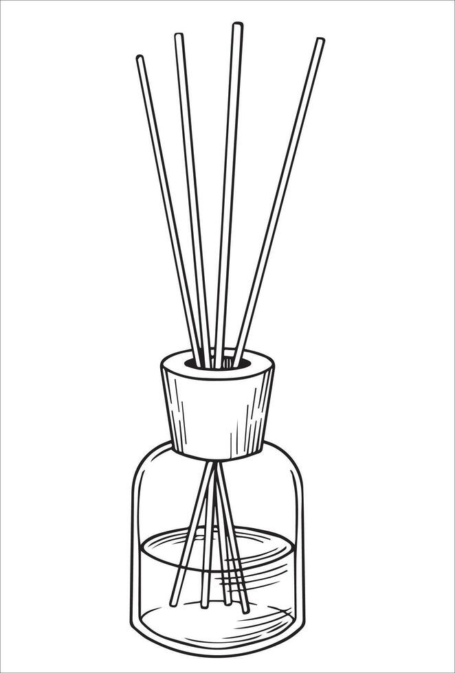 aroma diffuser with sticks. illustration in sketch style. home fragrance vector
