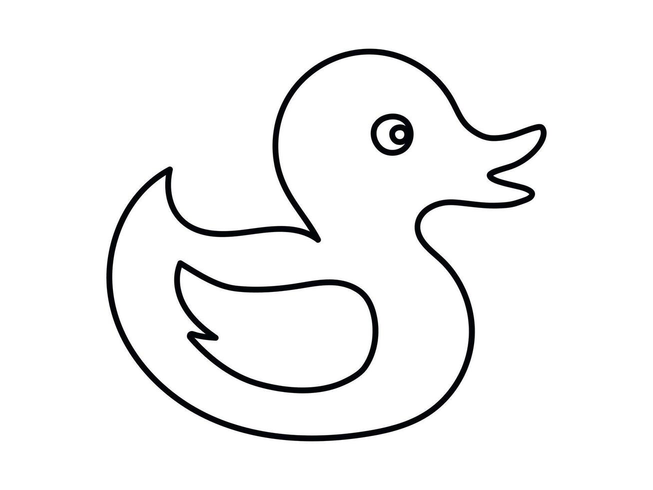 Black outline of a rubber duck isolated on a white background. Concept of childish icon, bath toy vector