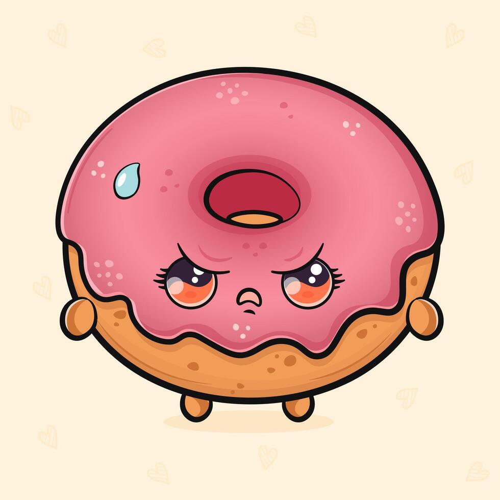 Cute angry pink Donut character. hand drawn cartoon kawaii character illustration icon. Isolated on light background. Sad pink Donut character concept vector