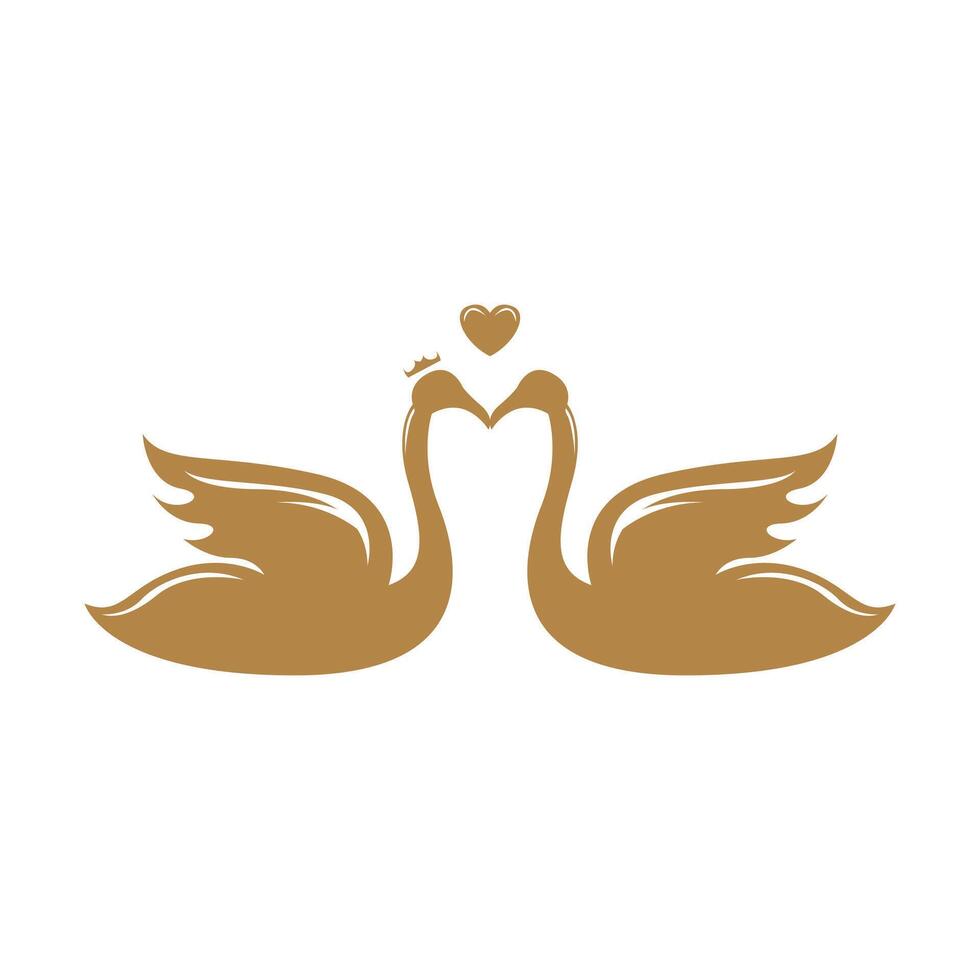 Two stylized swans facing each other, forming a heart shape with their necks, symbolizing love and unity. vector