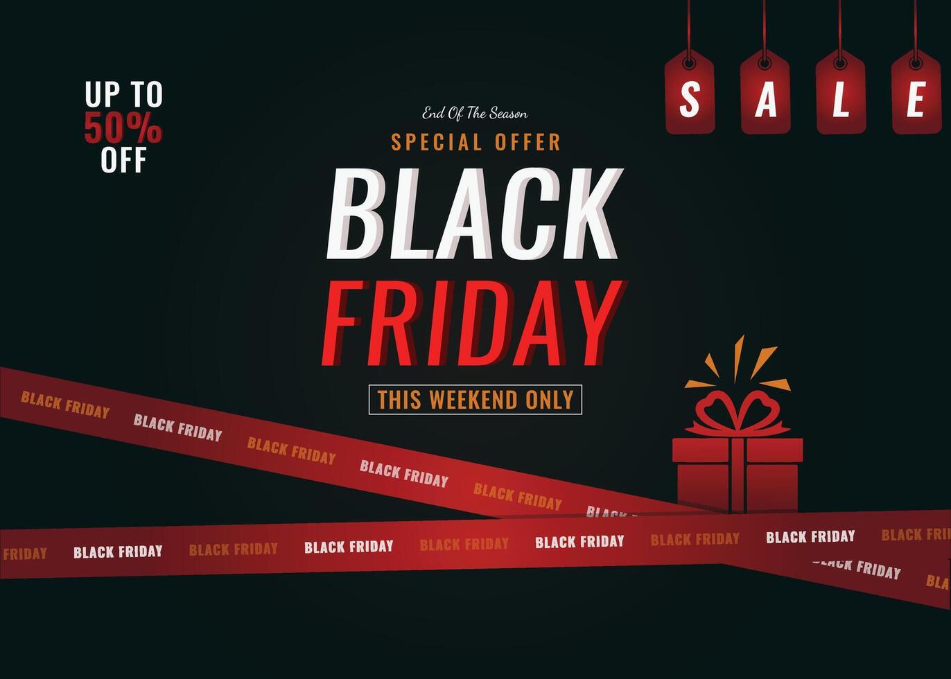 Typography banner for Black Friday. Modern minimal red and white text symbol of Black Friday with discount offer. Design template for Black Friday sale, promotion, advertising and social media ad. vector