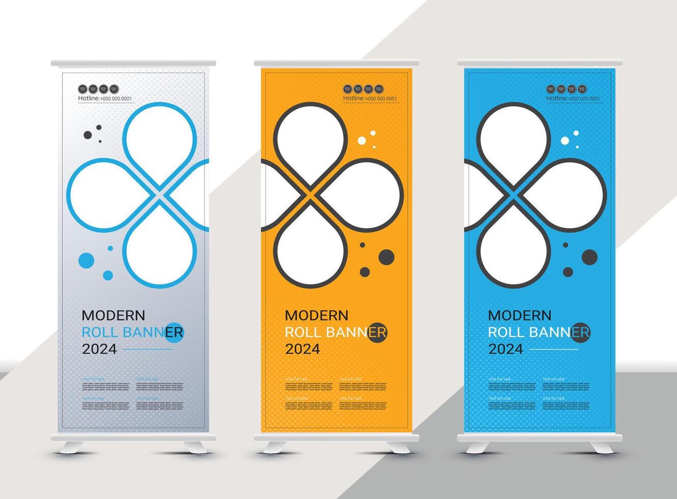 Modern white, yellow, blue roll up banner template design vector