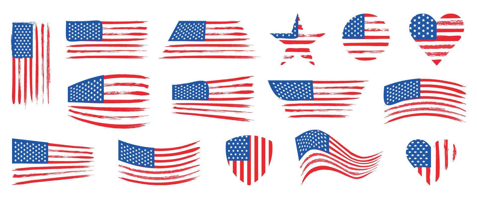 set of American Flags vector