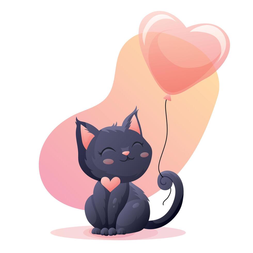 Illustration of a Cute Black Cat with Heart Balloon on White Background vector