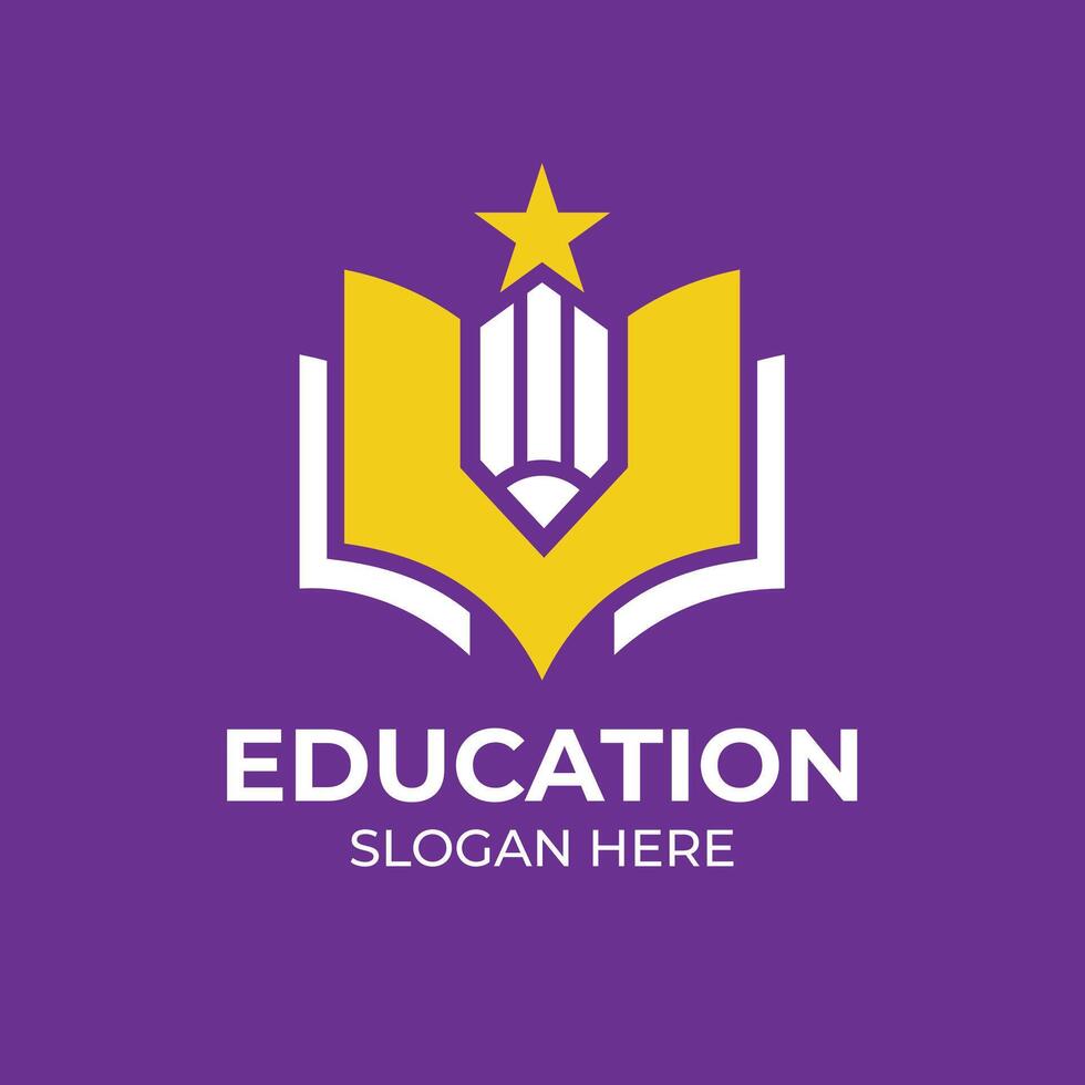 Modern Education Logo Design with Pencil and Book Icon vector