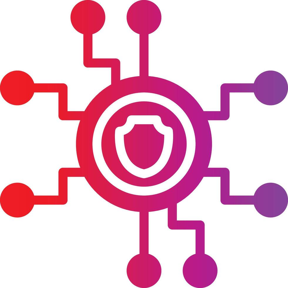 A red and purple shield surrounded by a circle of connected dots vector