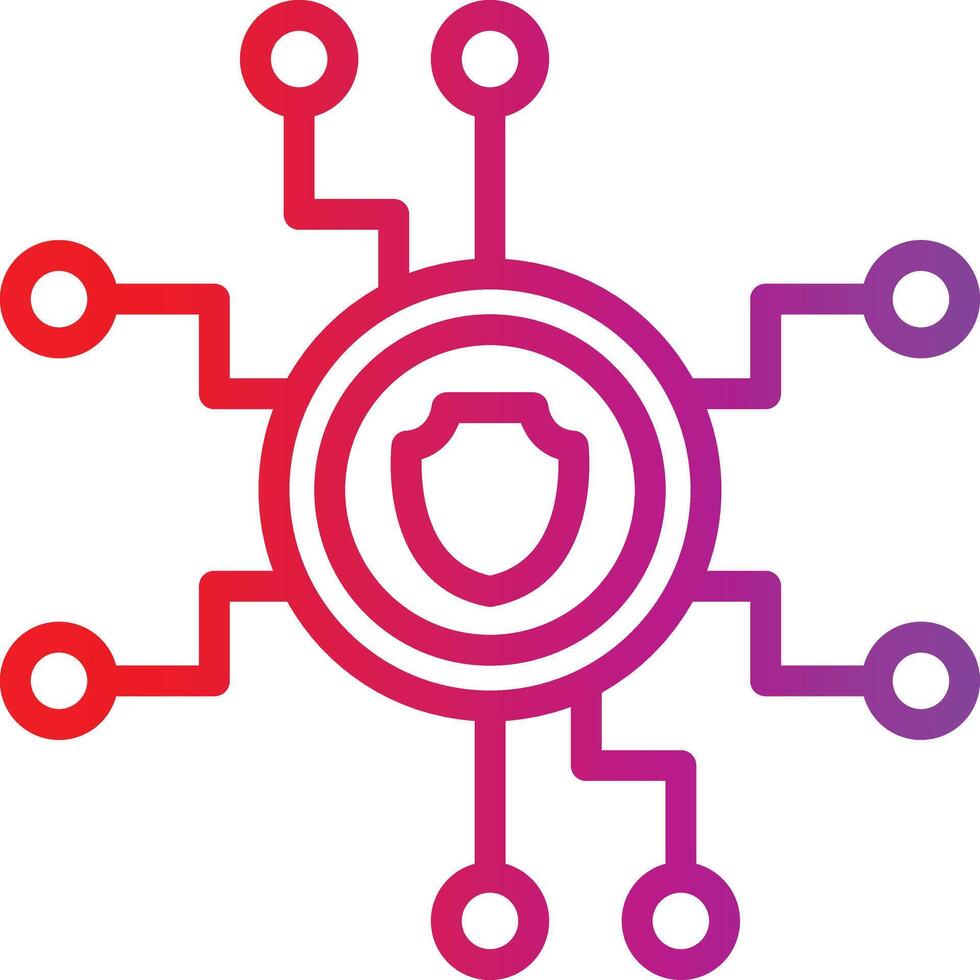 A red and purple logo with a shield and a circle vector