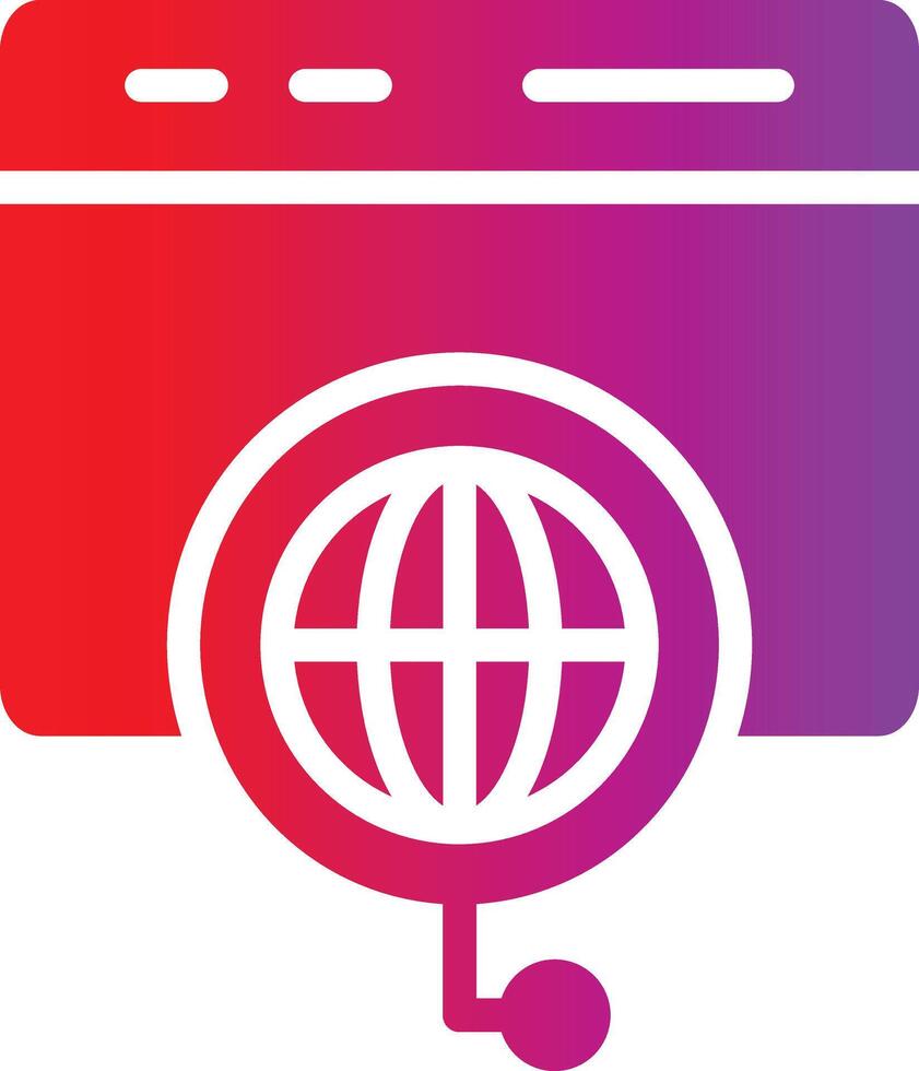 A red and purple icon with a globe and microphone vector
