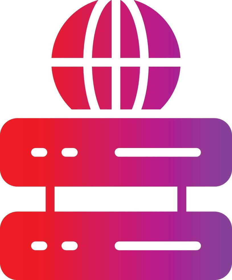 A red and purple logo with a globe on top vector