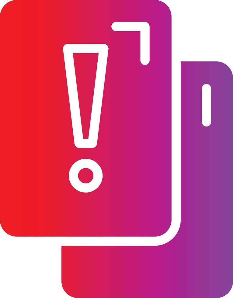 A red and purple icon with an exclamation mark vector