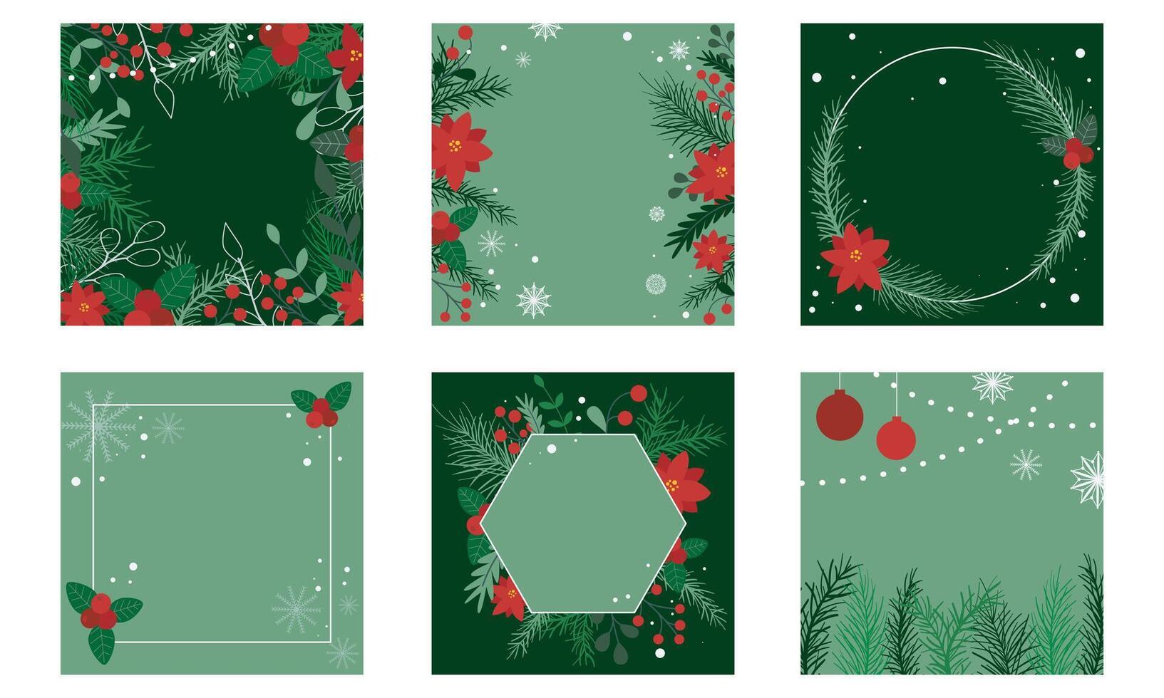 Set of festive winter square templates with copy space vector