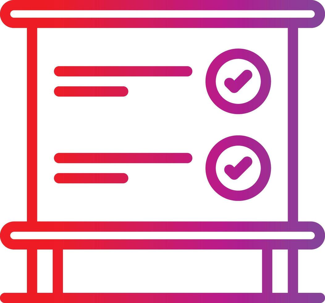 A red and purple icon of a box with two check marks vector