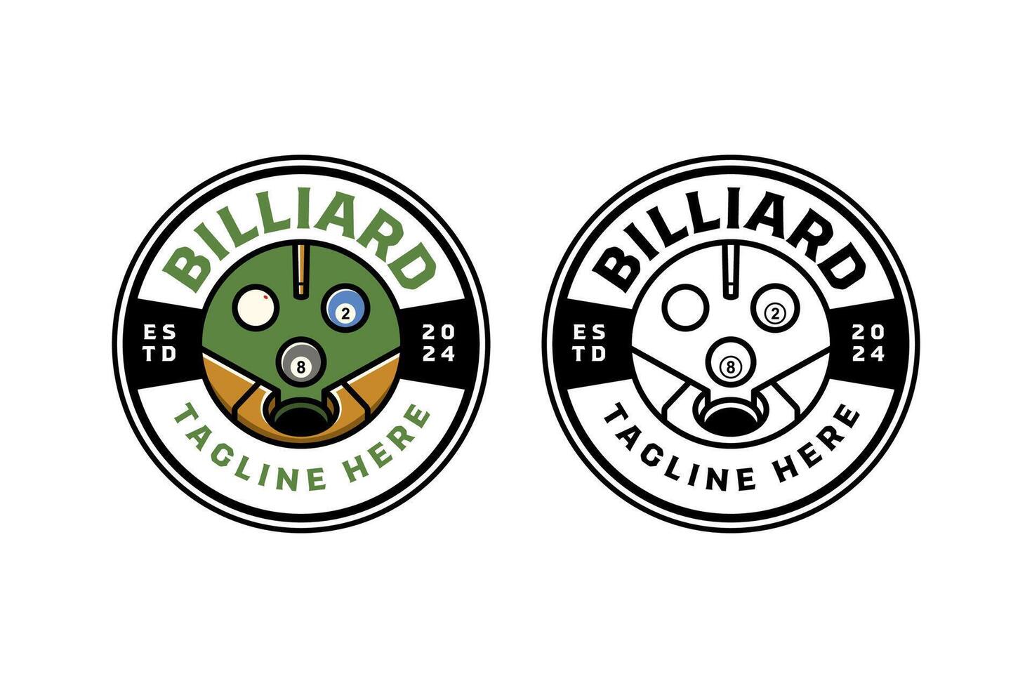 green table, pocket, balls, stick billiard badge logo design set for billiard sport and competition. pool balls, hole pocket, table,cue billiard illustration modern logo collection for snooker sport vector
