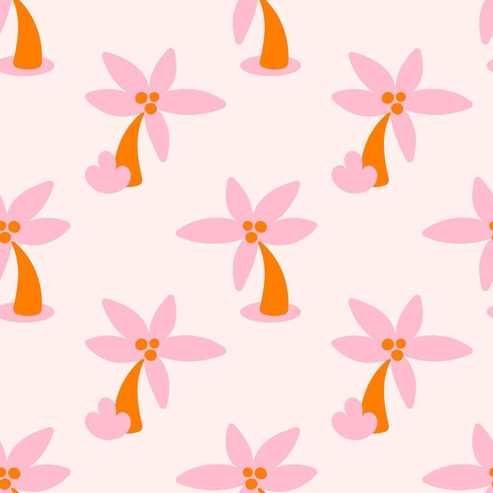 Seamless pattern with palm trees. Cute girly pink naive children's background design for fabric, wrapping paper, textile, wallpaper vector