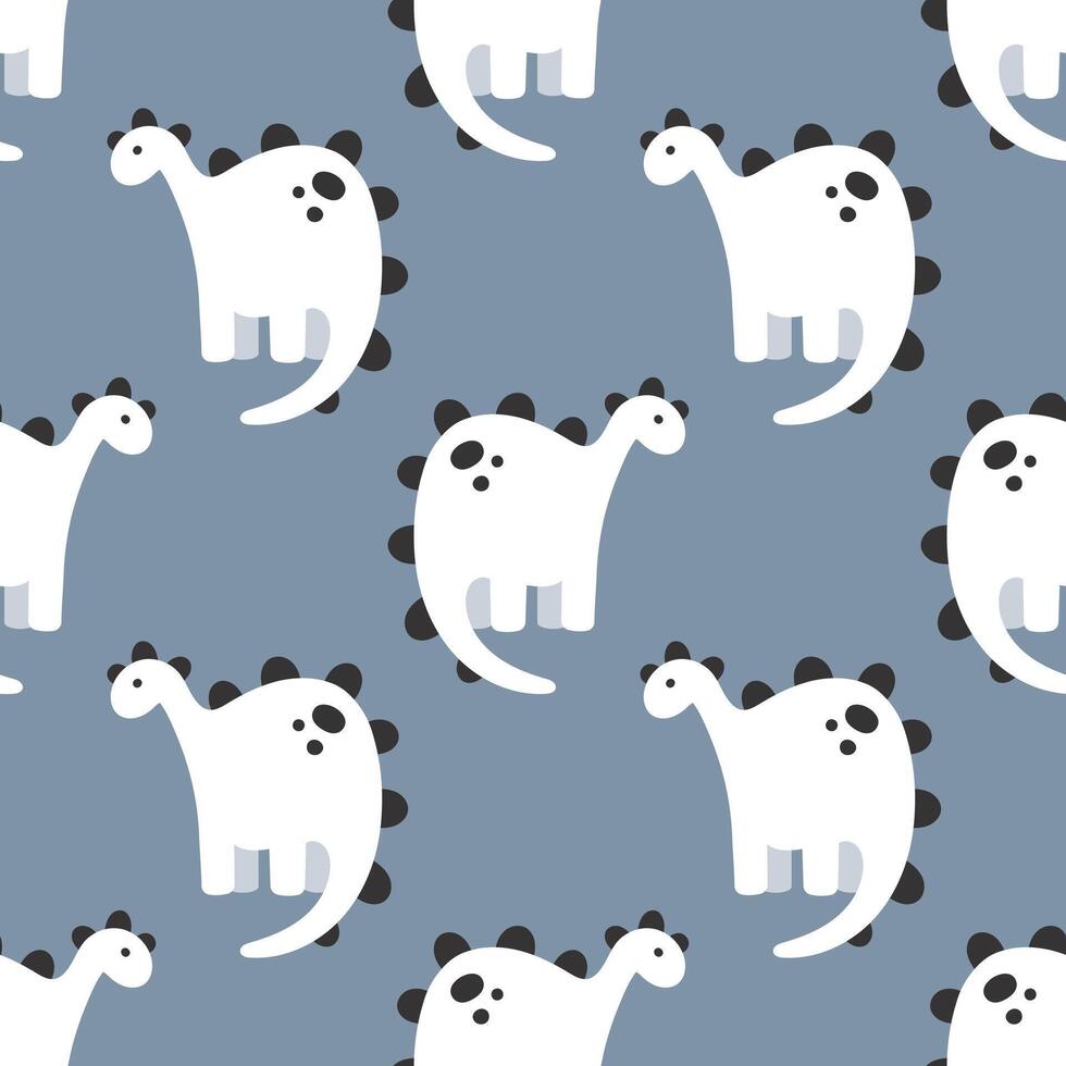 Dinosaur minimal kids seamless pattern, background in blue tones. Repeating print for fabric, wrapping paper, textile, wallpaper vector