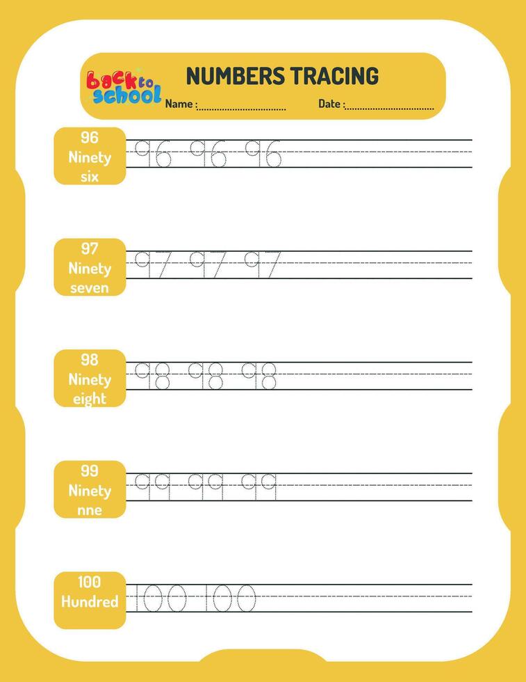 Numbers tracing worksheet for kids vector