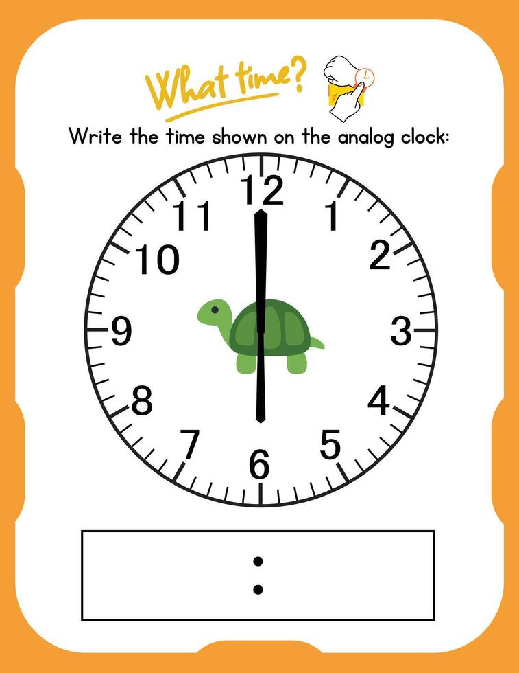 A turtle is shown on a clock with the words what time vector